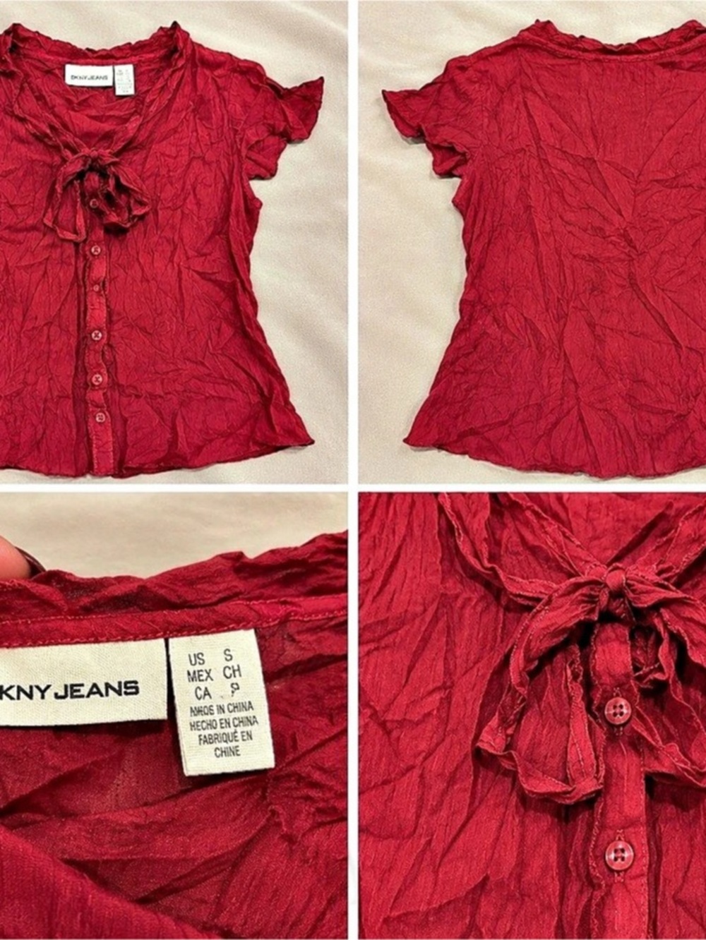 DKNY Jeans Ruffle Front Blouse in Red Size Small